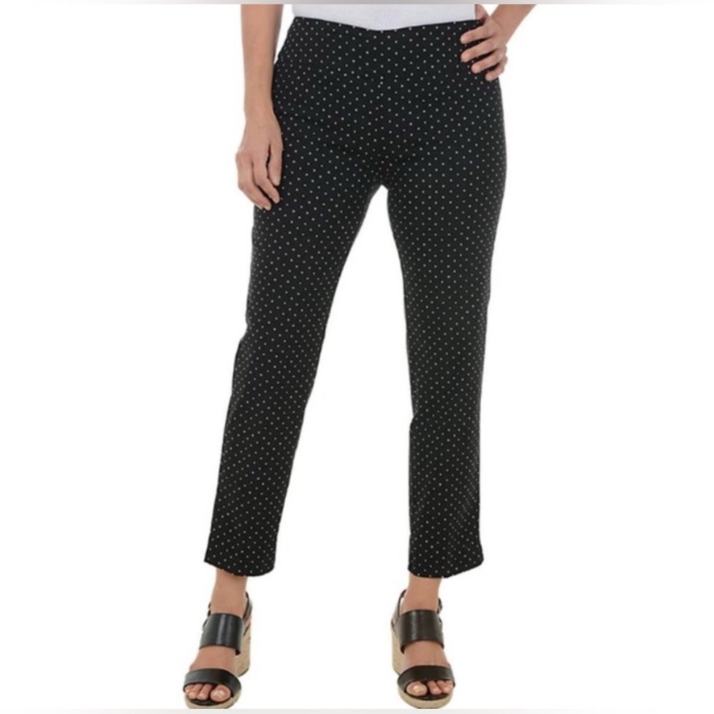 Roz & Ali Women’s Pull On Black White Polka Dots Stretch Ankle Pants Size 16